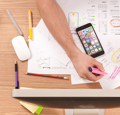 Image of a busy workdesk